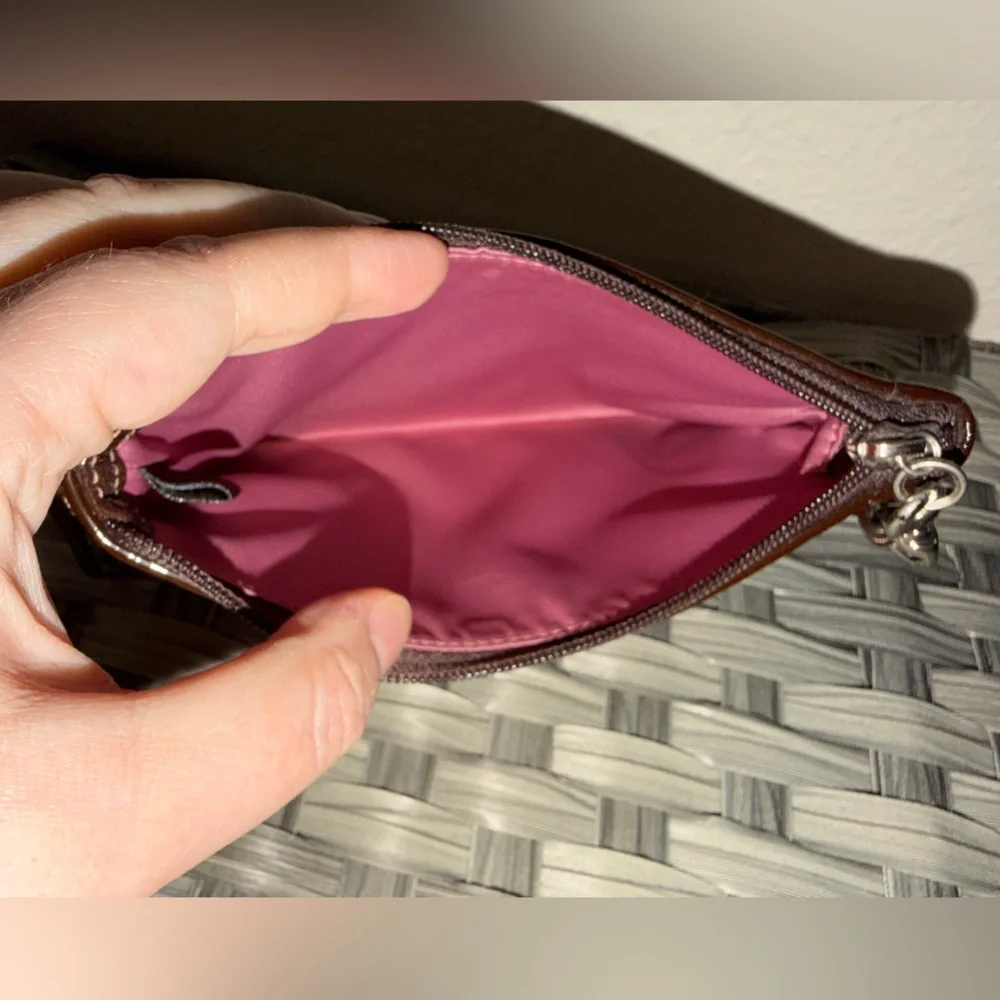 Coach Signature C Jacquard Wristlet Clutch Brown Tan Leather Trim - Picture 2 of 14